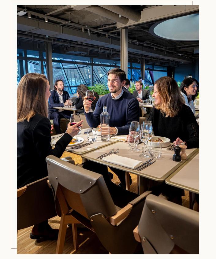 Diners in the Eiffel Tower restaurant, The Paris Hotel, look out