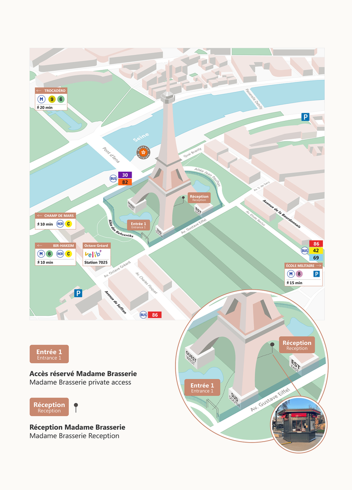 Access map to the 1st floor of the Eiffel Tower at Madame Brasserie